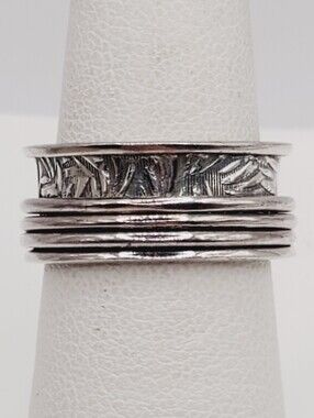 Multi Band Textured 925 Sterling Silver Fidget Spinner Ring